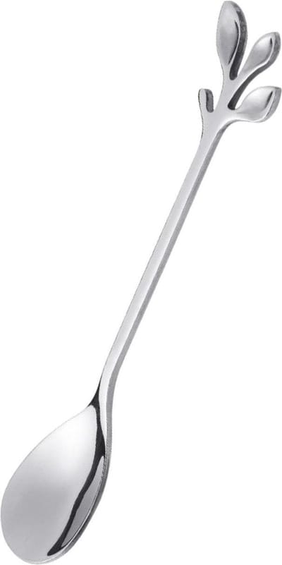 1x Theelepel - Dessertlepel - Koffielepel - Blaadjes - RVS - Zilverkleurig - 1 Stuk