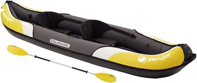 Kajak Opblaasbaar - Tweepersoons Kano - Watersport Avontuur - Inclusief Peddels Pomp - 331 x 88 cm - Geel