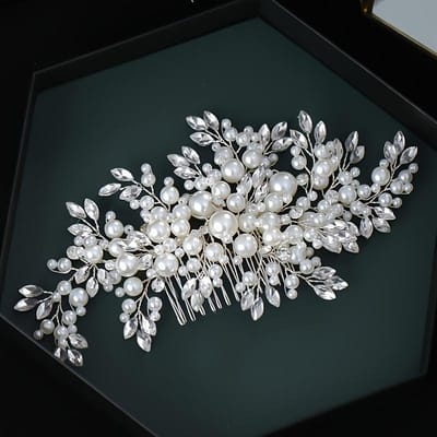 Luxe Parel Haar Kam Hoofdband Strass Parel Haar Accessoires Voor Vrouwen Bruiloft Accessoires Tiara Hoofddeksel white