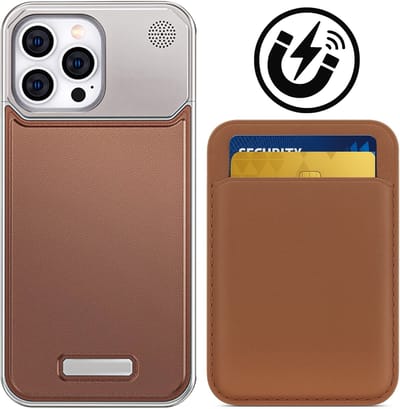Metalen Aromatiserend Frame Hoesje + Pasjeshouder geschikt voor iPhone 16 Pro MagSafe – Luxe Lederen Case in je handpalm & Portemonnee Kaarthouder – Bruin
