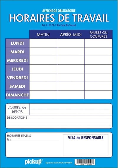 Pickup affichage Horaires de Travail - 33x23 cm