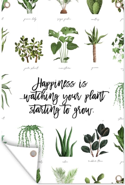Muurdecoratie Spreuken - Happiness is... watching your plant starting to grow - Quotes - 120x180 cm - Tuinposter - Tuindoek