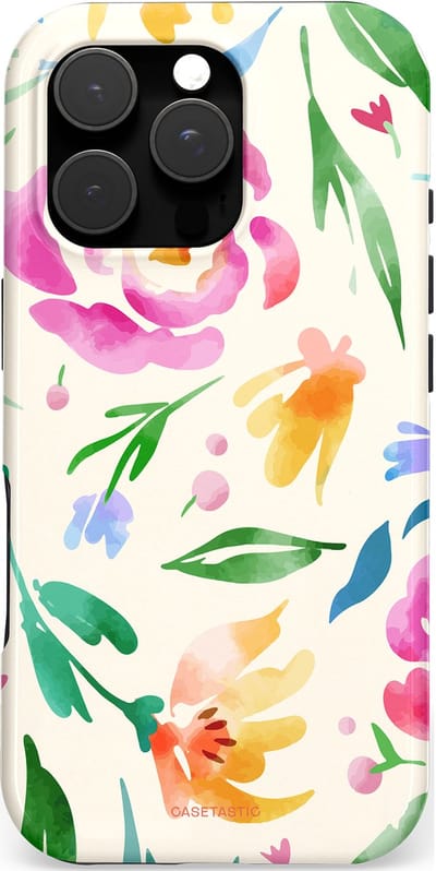 Casetastic hoesje geschikt voor Apple iPhone 16 Pro - MagSafe - Dubbellaagse bescherming - Floral Flow - Fashion Case - Wit Mintgroen Crème Lichtroze