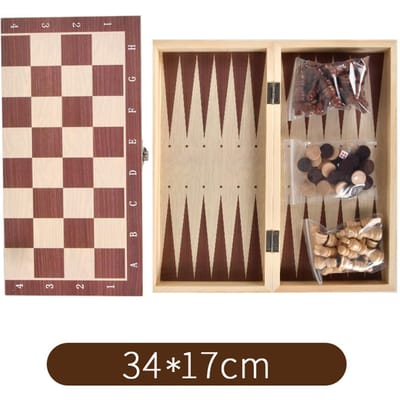 Jeu d'échecs en bois 3 en 1, jeu de Backgammon, jeu d'échecs Portable en bois pour adultes et enfants 34 x 17cm