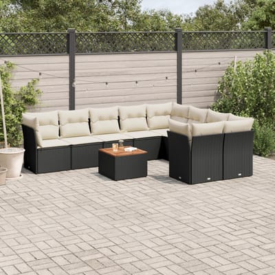 vidaXL - 10-delige - Loungeset - met - kussens - poly - rattan - zwart