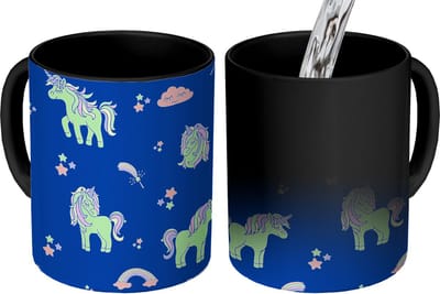 Magische Mok - Foto op Warmte Mokken - Koffiemok - Unicorn - Sterren - Patroon - Magic Mok - Beker - 350 ML - Theemok