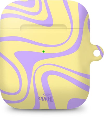 xoxo Wildhearts hoesje geschikt voor Airpods 1/2 - Sunny Side Up - Ook als telefoonhoesje verkrijgbaar - schokbestendige case geschikt voor Airpod 1 en 2 - koptelefoon case - Beschermhoes met golvende print - golven - geel / paars
