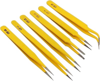 Pincet Set - Precisie pincetten - Elektronica Reparatie - Antistatisch Roestvrij Staal - 6 Delig - Geel