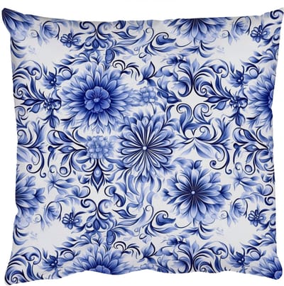 Sierkussens - Kussentjes Woonkamer - 50x50 cm - Bloemen - Blauw - Patroon - Wit