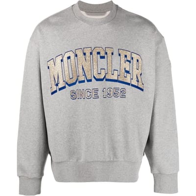 Moncler SS23 Logo Print Ronde Hals Pullover Lange Mouwen Sweatshirt Heren sweatshirt Grijs I10918G00019M2642984 L white