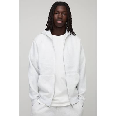 Essential Regular Zip Through Hoodie | Grey Marl | Size Small