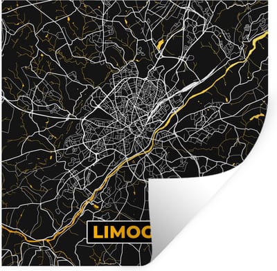 Muurstickers - Sticker Folie - Plattegrond - Limoges - Stadskaart - Frankrijk - Kaart - 100x100 cm - Plakfolie - Muurstickers Kinderkamer - Zelfklevend Behang XXL - Zelfklevend behangpapier - Stickerfolie