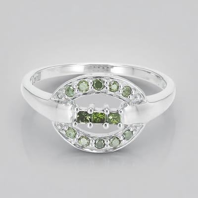 Cavill - Zilveren damesring - 925 Sterling Zilver Platina Verguld - 0,27 ct Fancy Diamanten - Princess & Briljant geslepen - Modern Elegant