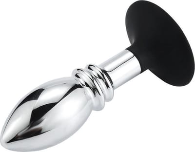 Buttplug aluminium met bal en ribbels en zuignap