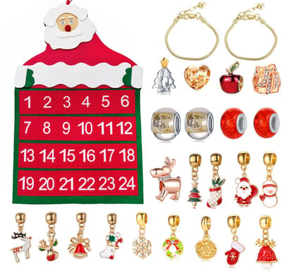 Adventskalender - 24 dagen aftellen naar Kerstmis Armband Set - Kerstmis cadeau - Kerstmis aftellen - Sieraden set voor meisjes - Armbanden adventskalender - Sieraden maken - Doe-het-zelf sieraden - Met 2 kettingen en 22 bedels - 24 vakken