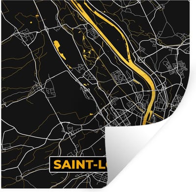 Muurstickers - Sticker Folie - Plattegrond – Saint-Louis – Stadskaart – Kaart – Frankrijk - 100x100 cm - Plakfolie - Muurstickers Kinderkamer - Zelfklevend Behang XXL - Zelfklevend behangpapier - Stickerfolie