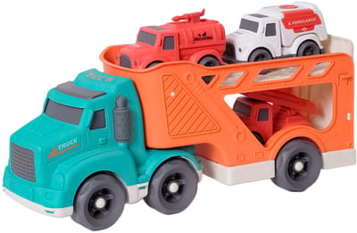 Speelgoedtopdeals - BIOplastic Transportwagen met 3 kleine Hulpdienstwagens - Duurzaam speelgoed