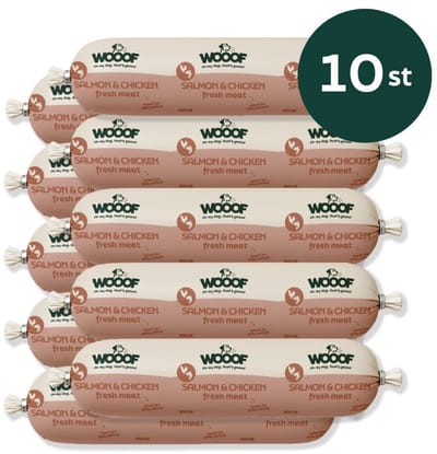 WOOOF Honden worsten zalm en kip - Vers vlees natvoer - Houdbare worsten hondenvoer - zalm - 10x 800gram