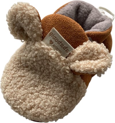Babyslofjes met rubberen zool van Baby-Slofje - warme slofjes voor je baby - Pantoffels - Slofjes met anti-slip zool - 0-6 maanden (11 cm) - schoenmaat 17/18- beige