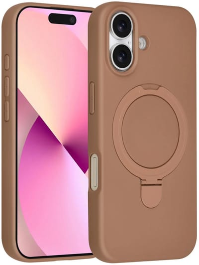 Backcover Hoesje Geschikt voor: iPhone 17 Volledig Dekkende Schokbestendige Siliconen Backcover met Ringstandaard – 360° Bescherming - Desert Brown