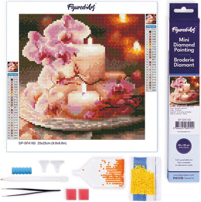 Figured'Art Mini Diamond Painting set Volwassenen 25x25 cm Orchideeën en Kaarsen - 5D DIY Art full drill ronde diamant - Opgerold canvas