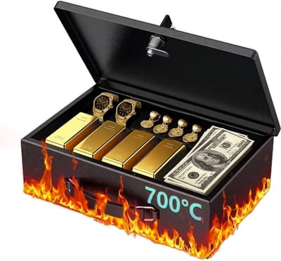 HEZIVO® Geldkistje Brandwerend - Geldkluis met Sleutel - Geld Kluis - Documentenbox - Met Sleutel - 32 x 21 x 10,4 cm
