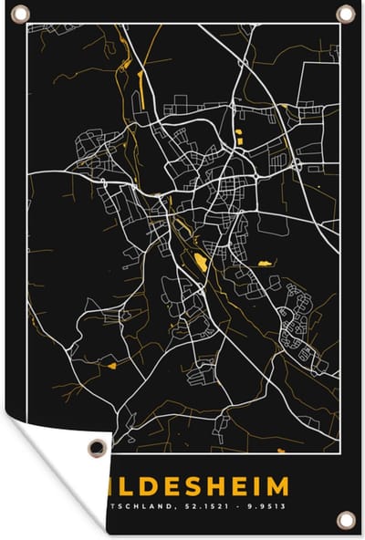 Muurdecoratie Hildesheim - Goud - Stadskaart - Kaart - Plattegrond - Duitsland - 120x180 cm - Tuinposter - Tuindoek