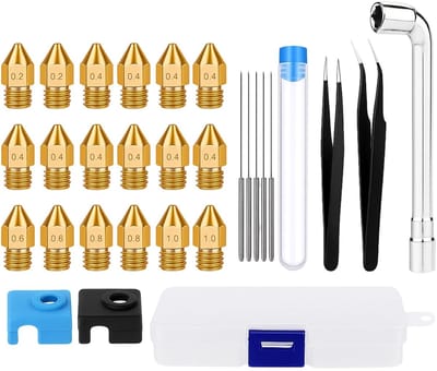 Dailygoods- 3D-printer Nozzle Set 30-delig - 18 Messing Nozzles (0,2/0,4/0,6/0,8/1,0 mm) - 12 Accessoires - Compatibel met CR-8/CR-10 - Duurzaam en nauwkeurig