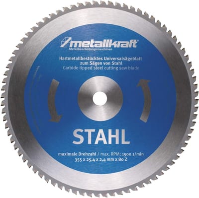 Cirkelzaagblad Metaal - Droogsnijzaagblad - Staal Zagen - 80 Fijne Tanden - 355x2.4x25.4mm - Zilver Blauw