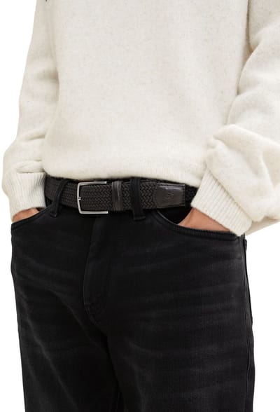 Tom Tailor - TTALEX elastische gevlochten riem met vierkante gesp - Maat 80 - black uni