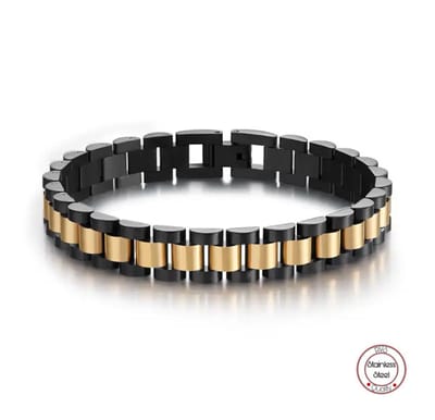 Presidente stijl armband | Horlogeband Stijl | Goudkleurig&Zwart | Staal | 10mm | Inclusief Pin Remover |