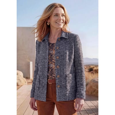 Overhemdjasje in bouclélook met viscose - marine / gedess. - Gr. 50 van Goldner Fashion