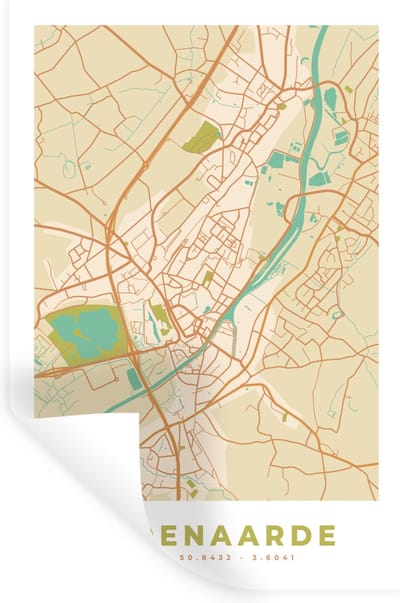 Muurstickers - Sticker Folie - Stadskaart - Plattegrond - Vintage - Oudenaarde - Kaart - 20x30 cm - Plakfolie - Muurstickers Kinderkamer - Zelfklevend Behang - Zelfklevend behangpapier - Stickerfolie