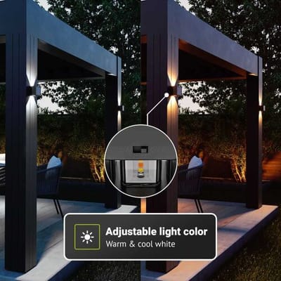 HOFTRONIC - Louis Solar Wandlamp buiten - Kubus - Up & Downlight - CCT Warm wit en koud Wit - Zwart - IP65 waterdicht - Solar tuinverlichting - buitenlamp