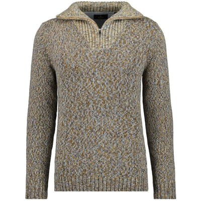 Ragman Trui Troyer Zip Cotton Knit Pullover Elbow Patches Oker-Grijs / male