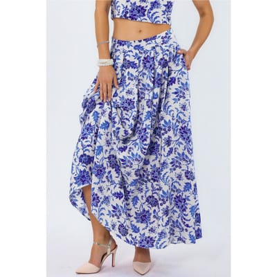Floral Hoge Taille Midi A-Lijn Plissé Rok