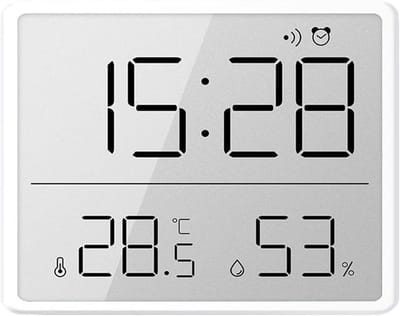 VHV Digitale thermometer en hygrometer - Kleine LCD-wekker - Met 12/24-uurs temperatuur en vochtigheid ℃/℉ batterijondersteuning - Geschikt voor thuis, studenten en kantoor - Wit