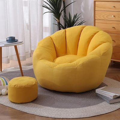 Zitzak Stoel - Loungestoel Poef - Ontspannen Lezen - Bloembladvorm - 95 x 95 x 75 cm - Geel
