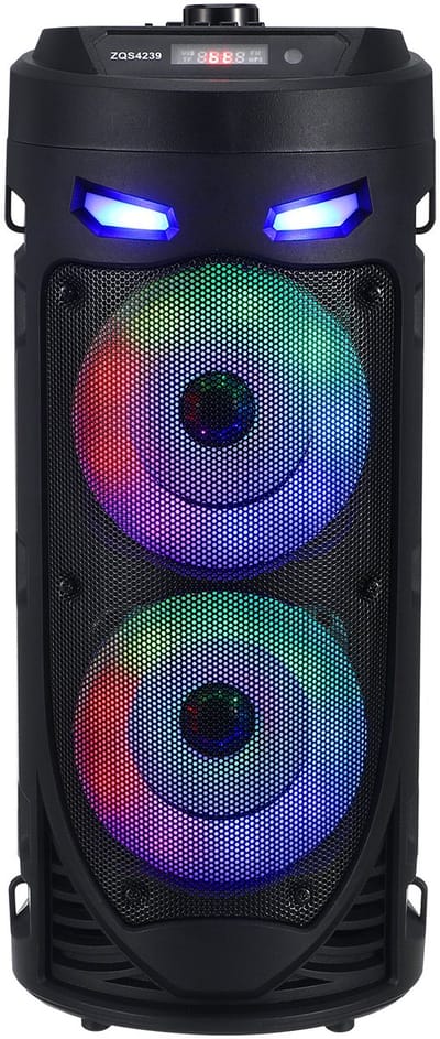 Draadloze Speaker met LED-verlichting – 8W x 2 Stereo, 1800mAh, Bluetooth 5.0 – Incl. Microfoon, Afstandsbediening & Schouderriem – Geschikt voor Buiten, Feest, Tuin of Strand - Zwart
