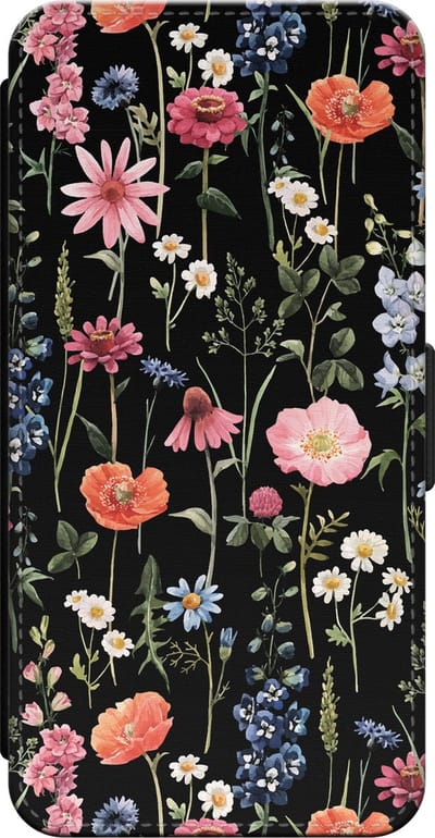 Leuke Telefoonhoesjes - Bookcase hoesje geschikt voor iPhone 14 bookcase leer - Dark flowers - Dark flowers - Wallet case met pasjeshouder - Bloemen - Zwart