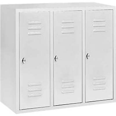 Halfhoge kledinglocker, 3 compartimenten, 300 mm, draaigrendelslot, lichtgrijs/lichtgrijs