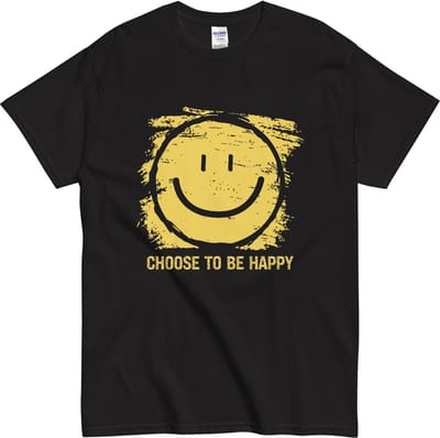 Motivatie T Shirt met Gele Smiley - Dames Heren - Choose Happiness - Zwart - XL