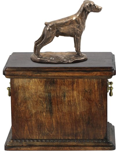 Elegante urn voor de as van een Dobermann met beeldje