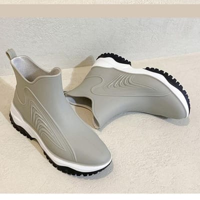 Dames Enkellaarsjes met Dikke Zool Waterdicht Anti-Slip Regenlaarzen Dames Mode Korte Laarsjes Keuken Buiten Werkschoenen 37 gray