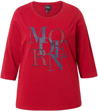 Ulla Popken - Dames - Shirt Modern klassiek ronde hals 3/4-mouwen - Robijnrood - Maat 46+