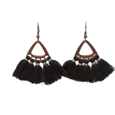 Aramat Jewels | Oorbellen | Boho Oorhangers met Kwastjes – Zwart 55x30mm | | | |30mm | Staal | Volwassenen | Verkleurd niet
