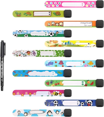 12-delige noodarmbandenset voor kinderen met pen, waterdicht en herbruikbaar, SOS anti-verlies armbanden voor jongens en meisjes
