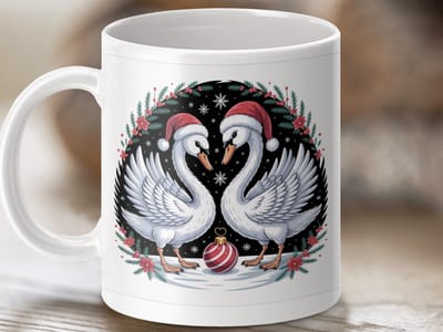 Mok Kerst Zwanen Mok, Feestdagen Cadeau, Winter Decoratie, Unieke Koffiemok, Zwanen Liefde, Kerst Ornament, Sneeuwvlokken, Geschenk Idee