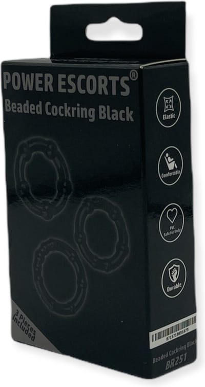 Power Escorts 3 Pack beads Cockring - Super rekbaar - Small / Medium / Large - Zwart