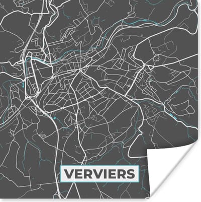 Poster België – Verviers – Stadskaart – Kaart – Blauw – Plattegrond - 100x100 cm XXL